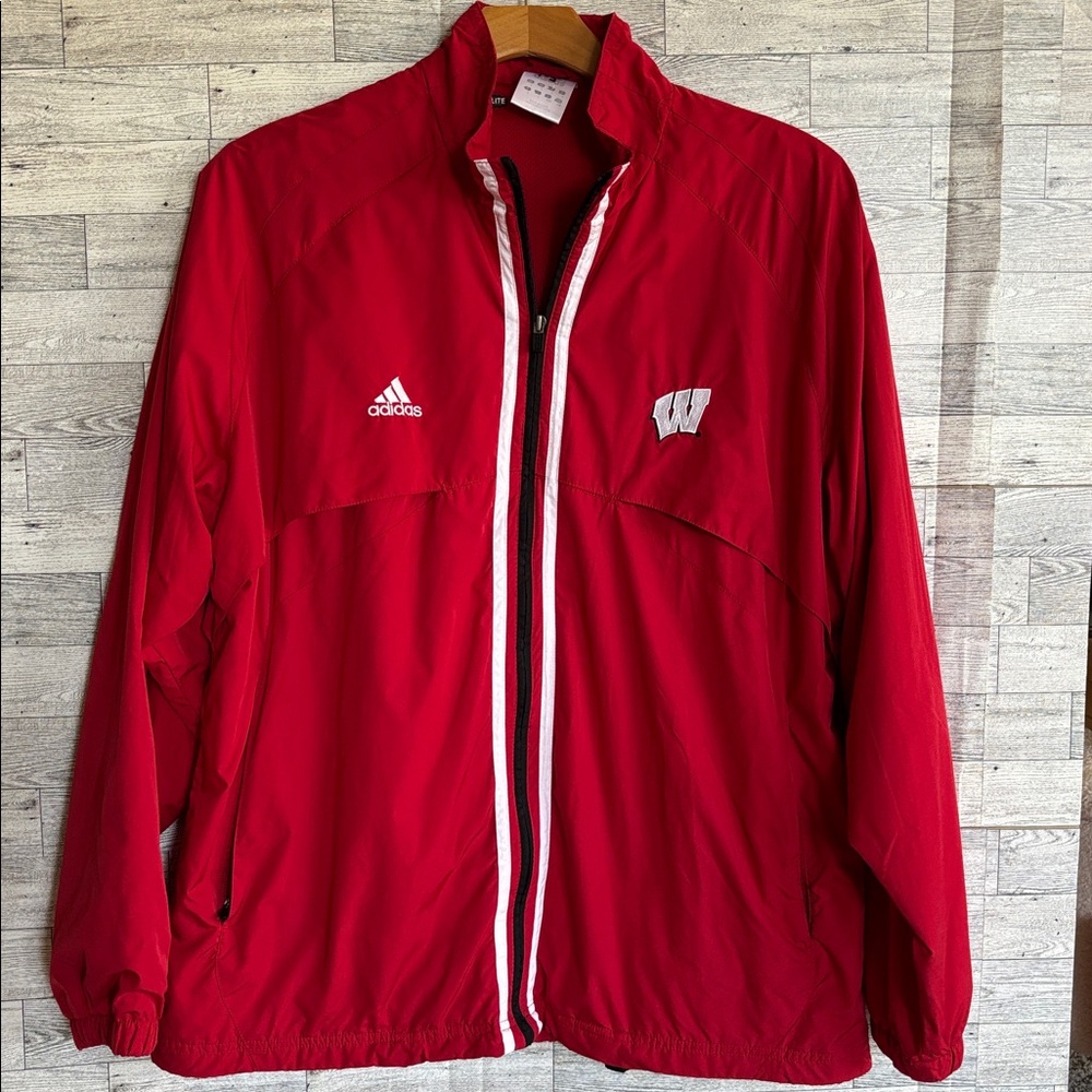 Red Wisconsin Coat‎ Vintage Adidas Badgers Varsity Windbreaker Zip-up Mens Large